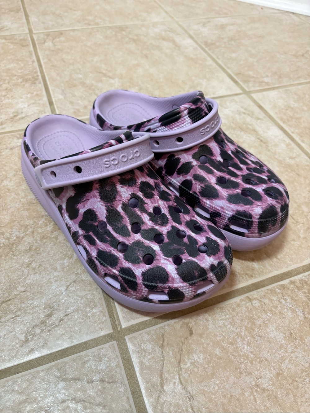 Purple leopard print crocs size 6y